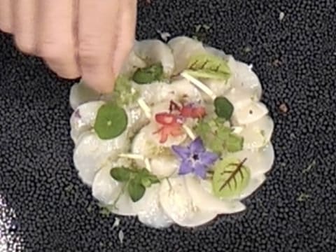 Carpaccio de coquilles Saint-Jacques, citron caviar et fleur de yucca - 37