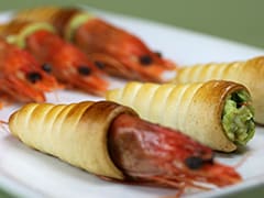 Cornet feuilleté aux crevettes et guacamole