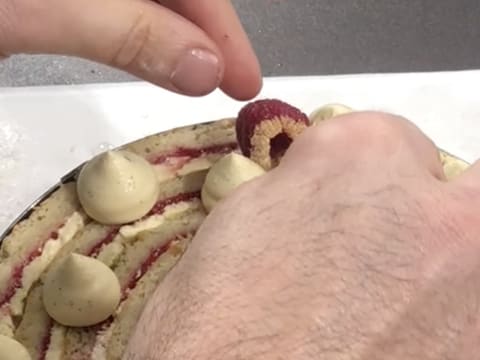 Framboise dorée déposée sur gâteau