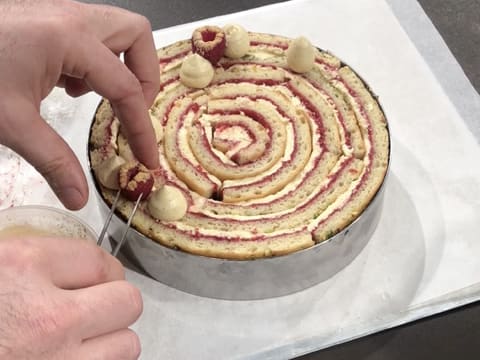 Framboise dorée déposée sur gâteau