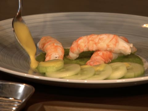 Langoustine vapeur de marjolaine, crème de laitue au wasabi - 54