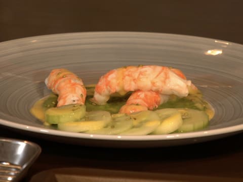 Langoustine vapeur de marjolaine, crème de laitue au wasabi - 58