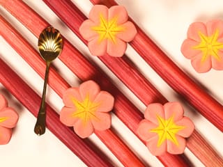 Mini-entremets rhubarbe, litchi, thé Matcha