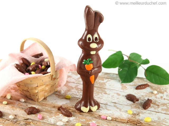 Moulage d'un lapin en chocolat pour Pâques