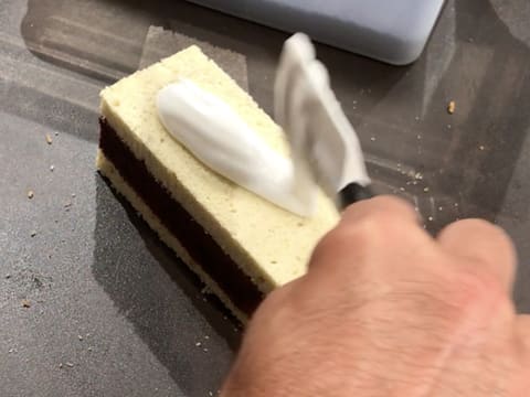 Une spatule maryse de glaçage au sucre est déposée sur le gâteau