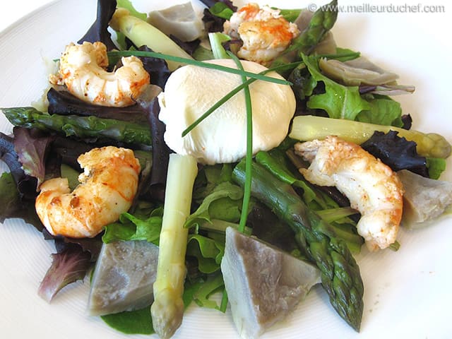 Salade d'artichauts aux queues de langoustines poêlées