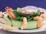 Salade au foie gras et aux crevettes