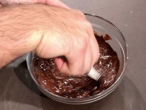 Mélange du chocolat noir fondu et du chocolat noir haché