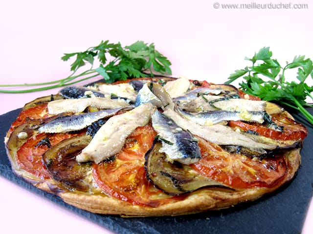 Tarte tiède aux sardines et aubergines