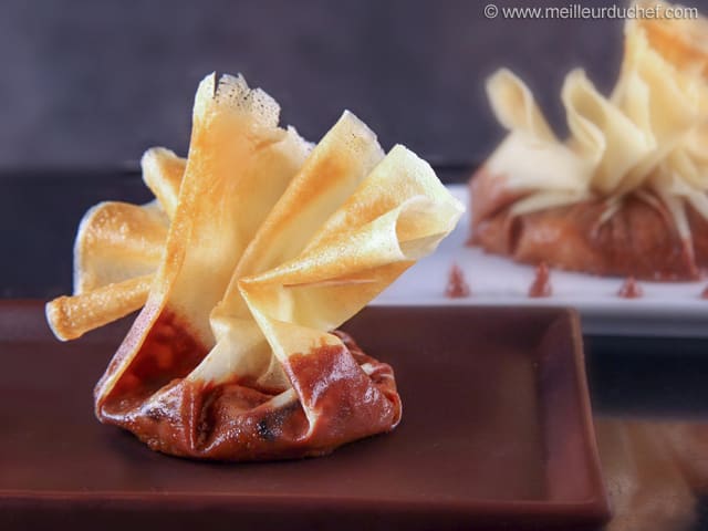 Brik Pastry Purses with Caramelized Pears