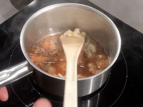 A caramel has formed in the pan