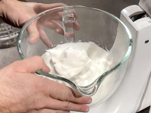 The meringue is starting to form in the bowl