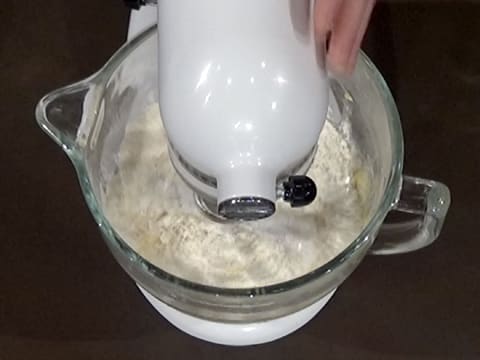 Blend flour with other ingredients in stand mixer bowl