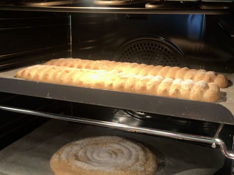 The lady finger biscuits are cooked in the oven