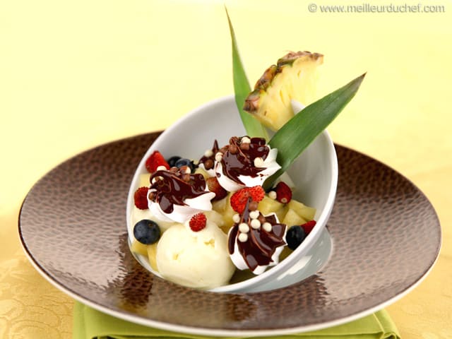 Pineapple & Coconut Sorbet with Chocolate-Coated Meringues