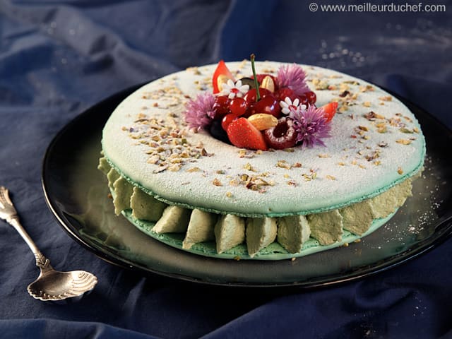 Pistachio Macaron Cake with Red Berries