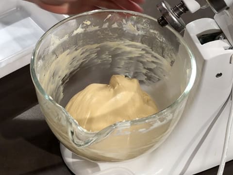 The brioche dough is kneaded