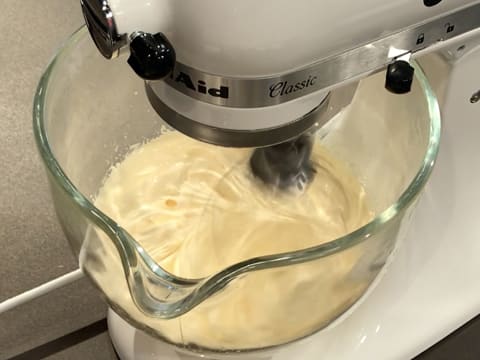 The egg yolks and castor sugar are blanched with the whisk