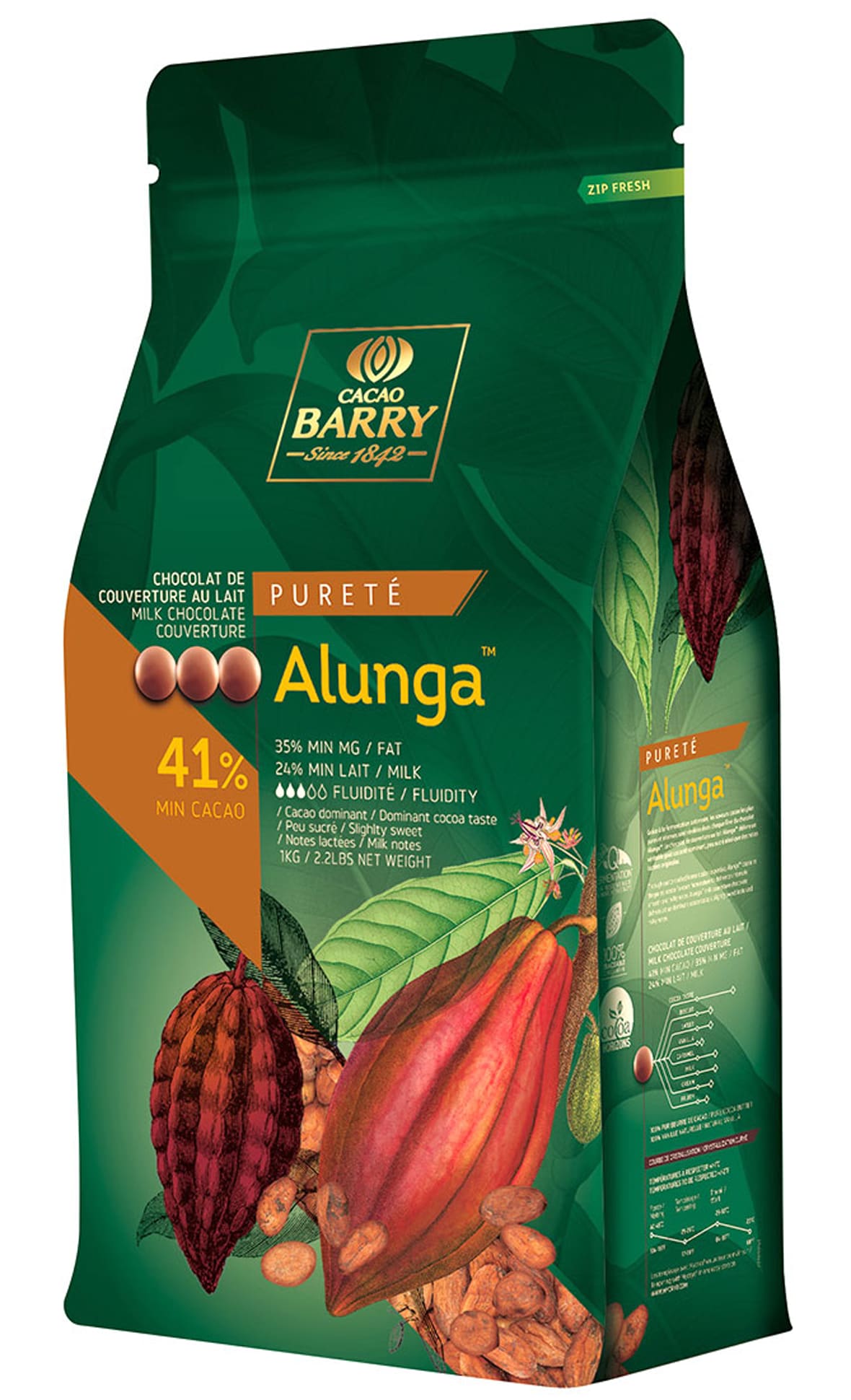 Chocolat au lait 41% Alunga Cacao Barry.*ATTR