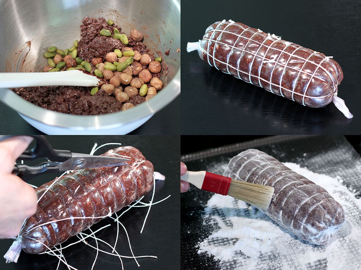 Réaliser un saucisson en chocolat en trompe-l'œil.*ATTR