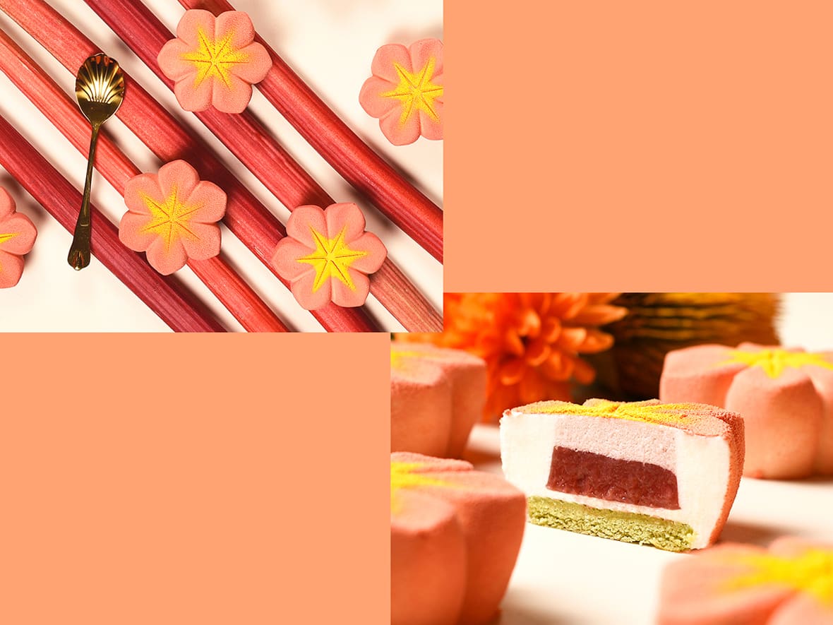 Mini entremets hana rhubarbe litchi matcha.*ATTR
