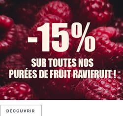 -15% sur toutes nos purées de fruit Ravifruit !*ATTR