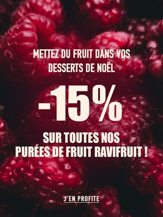 -15% sur toutes nos purées de fruit Ravifruit !*ATTR