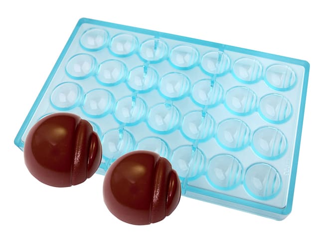 Stampo per cioccolato - 28 semisfere rigate Ø 3,2 cm - 27,5 x 17,5 cm