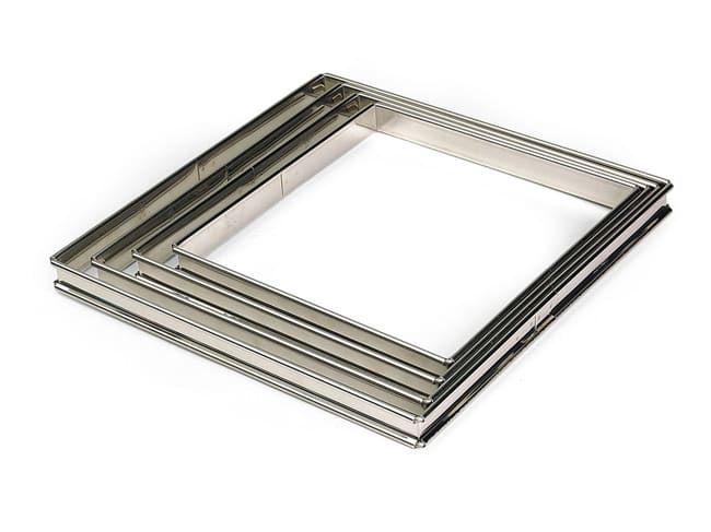 Cornice quadrata per flan o crostata, in acciaio inox - 20 x 20 x alt 2 cm - Gobel