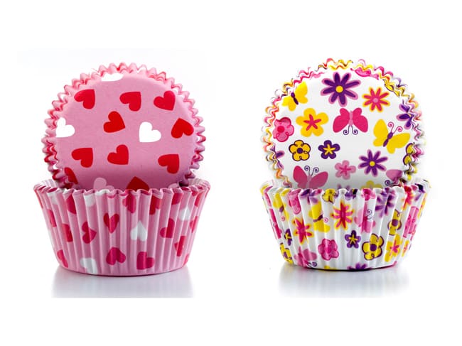 Pirottini per cupcake - Scatola di 100 - Cuori e fiori - Ibili