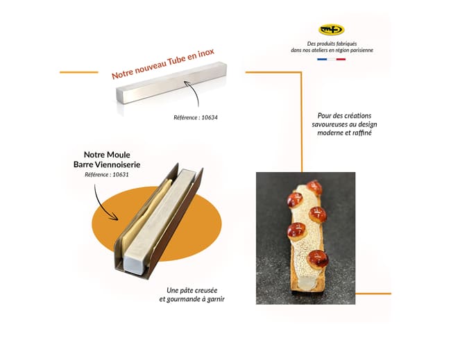 Barra in acciaio inox per stampo viennoiserie - 25 x 2,5 x altezza 2,5 cm - Mallard Ferrière