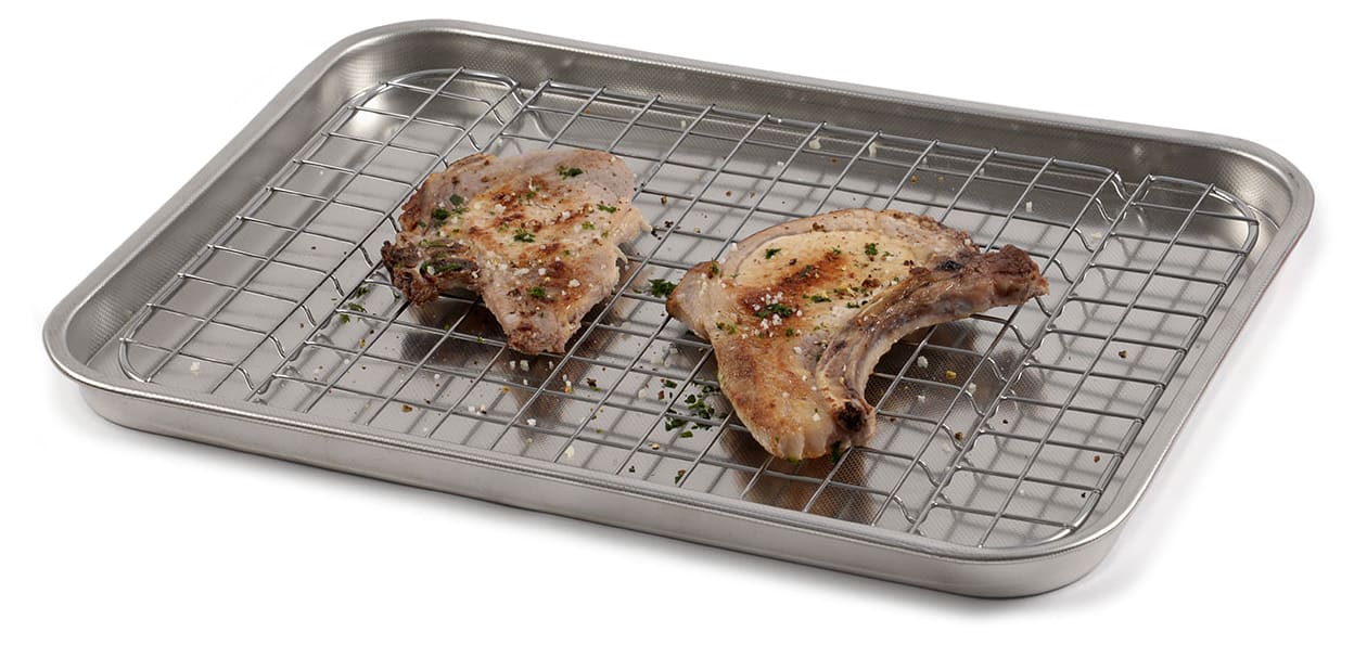 Teglia Da Forno Con Rastrelliera In Acciaio Inox - Per Cibi Croccanti, 32.5x24.5cm, Antiaderente - Foto 13