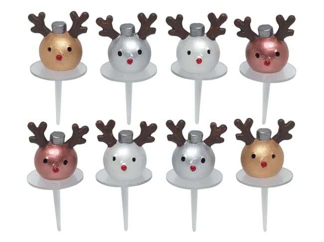 Cake topper per tronchetto di Natale (x 8) - Testa di cervo - Nordia