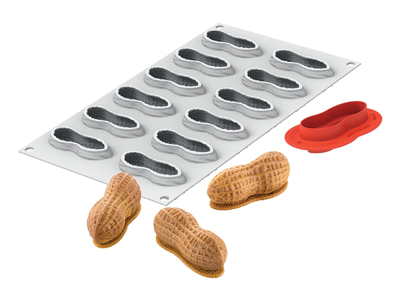Silikomart Stampo In Silicone Arachide – Kit Professionale Con Cutter ABS, 12 Cavità Da 30 Ml Per Dessert E Buffet