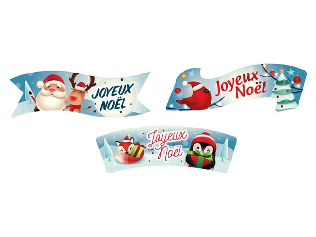 Striscioni natalizi in carta wafer (x 24) - Babbo Natale e le renne - Florensuc