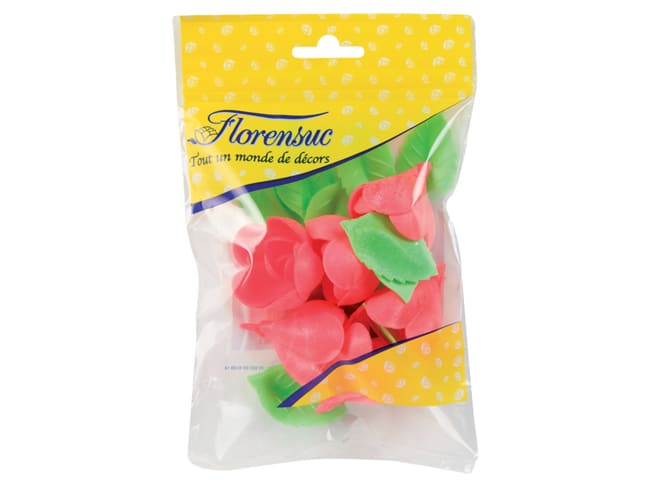 Rose rosse con foglie (x 6) - azzimo - Ø 4 cm - Florensuc