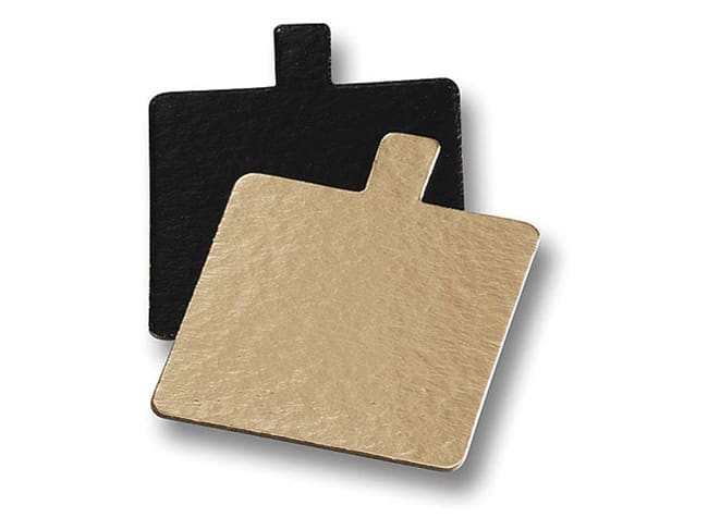 Supporto in cartone quadrato in oro/nero con linguetta - 7 x 7 cm (x 200) - Tradiser