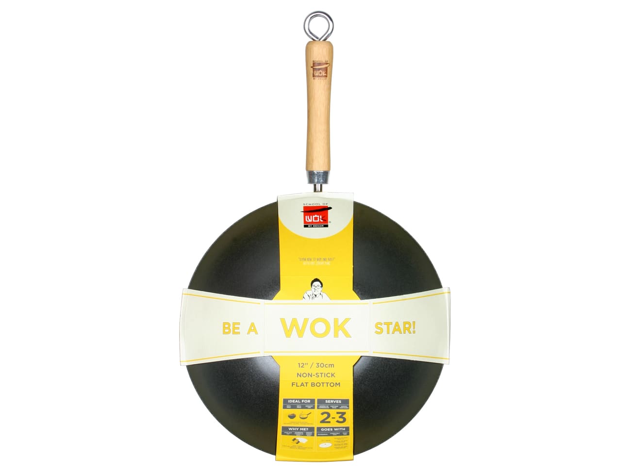 NonStick Black Steel Wok with Flat Bottom Ø 30cm Dexam Meilleur