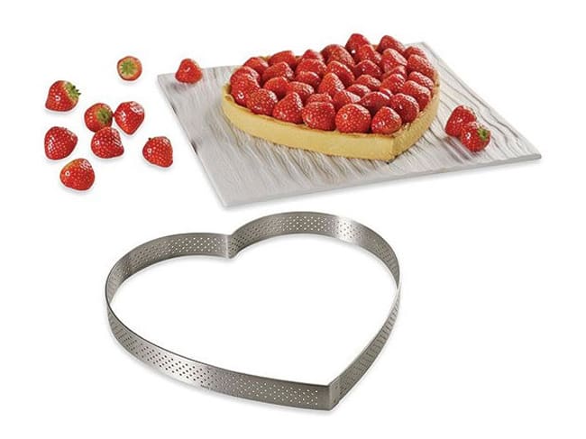 Stainless Steel Perforated Tart Ring - Heart - Ø 12cm - De Buyer