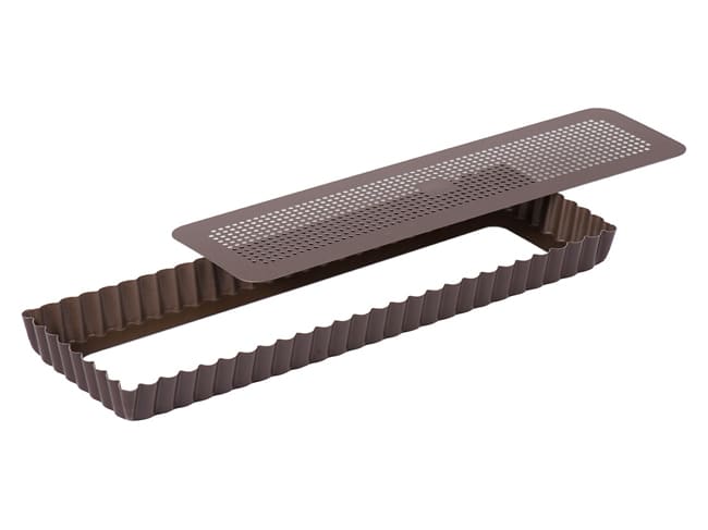 Rectangular Fluted Tart Tin - Perforated Loose Base - 35 x 11cm - Gobel