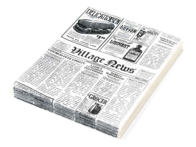 Greaseproof Paper (x 500) - Newspaper Print - 35 x 25cm