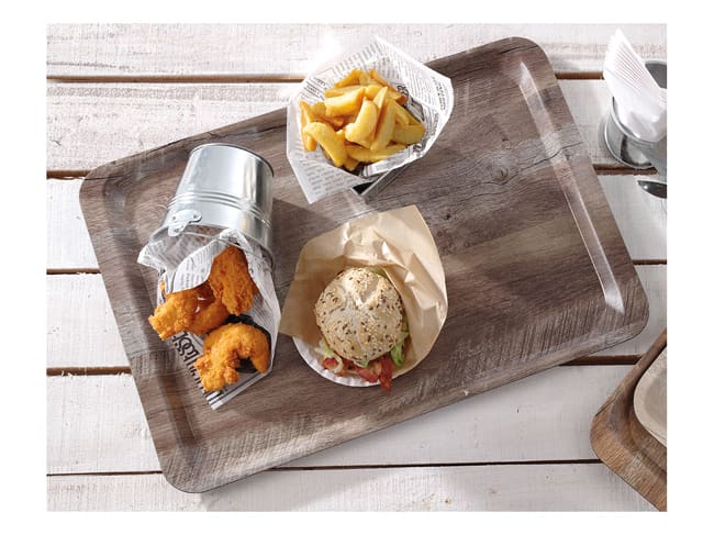 Melamine Serving Tray - Dark Wood Print - 35 x 24cm - Hendi