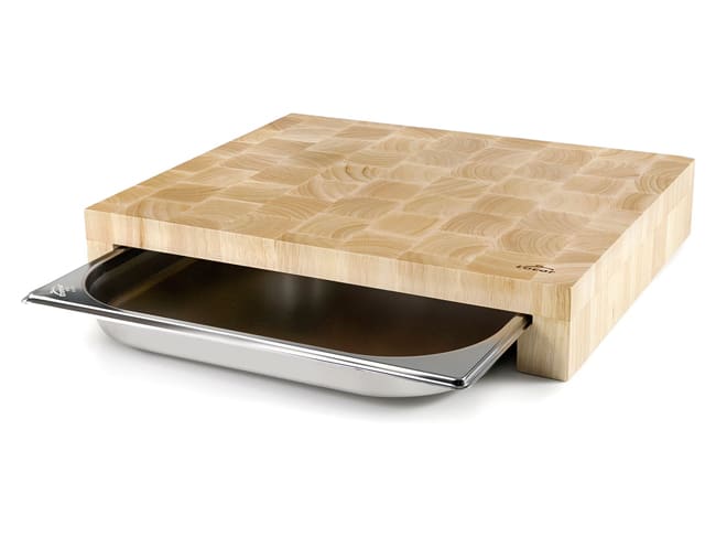 Wooden Chopping Board - 1 Stainless Steel Collector Tray - 41 x 34cm - Lacor