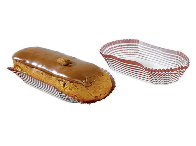 Oval Cases for Eclairs (x 1000) - Greaseproof paper - Stripes