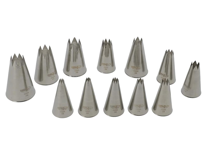 Set of 12 Stainless Steel Fluted Piping Nozzles Mallard Ferrière