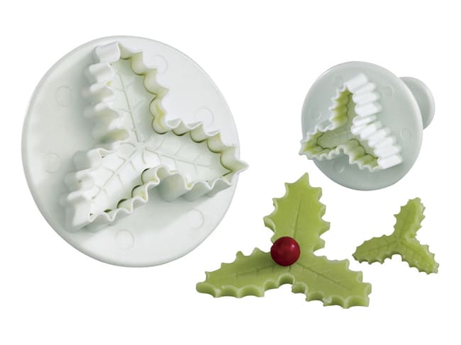 Set of 2 Three-Leaf Holly Plunger Cutters Ø 2.5cm, Ø 4cm and Ø 5.5cm - Mallard Ferrière