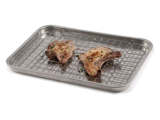 Large Food Prep Tray with Rack - Stainless steel - 40 x 28cm - Malis