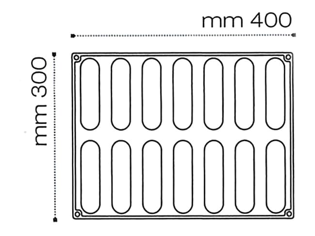 Pavoflex Non-Stick Silicone Mould - 14 Confy Eclairs - 40 x 30cm - Pavoni