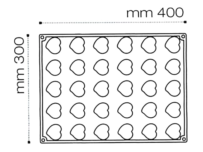 Pavoflex Non-Stick Silicone Mould - 30 Hearts 40 x 30cm - Pavoni