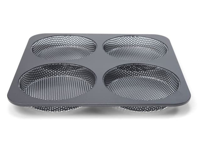 Perforated 4 Burger Bun Tray - Quiche or tartlet - 28 x 28cm - Patisse